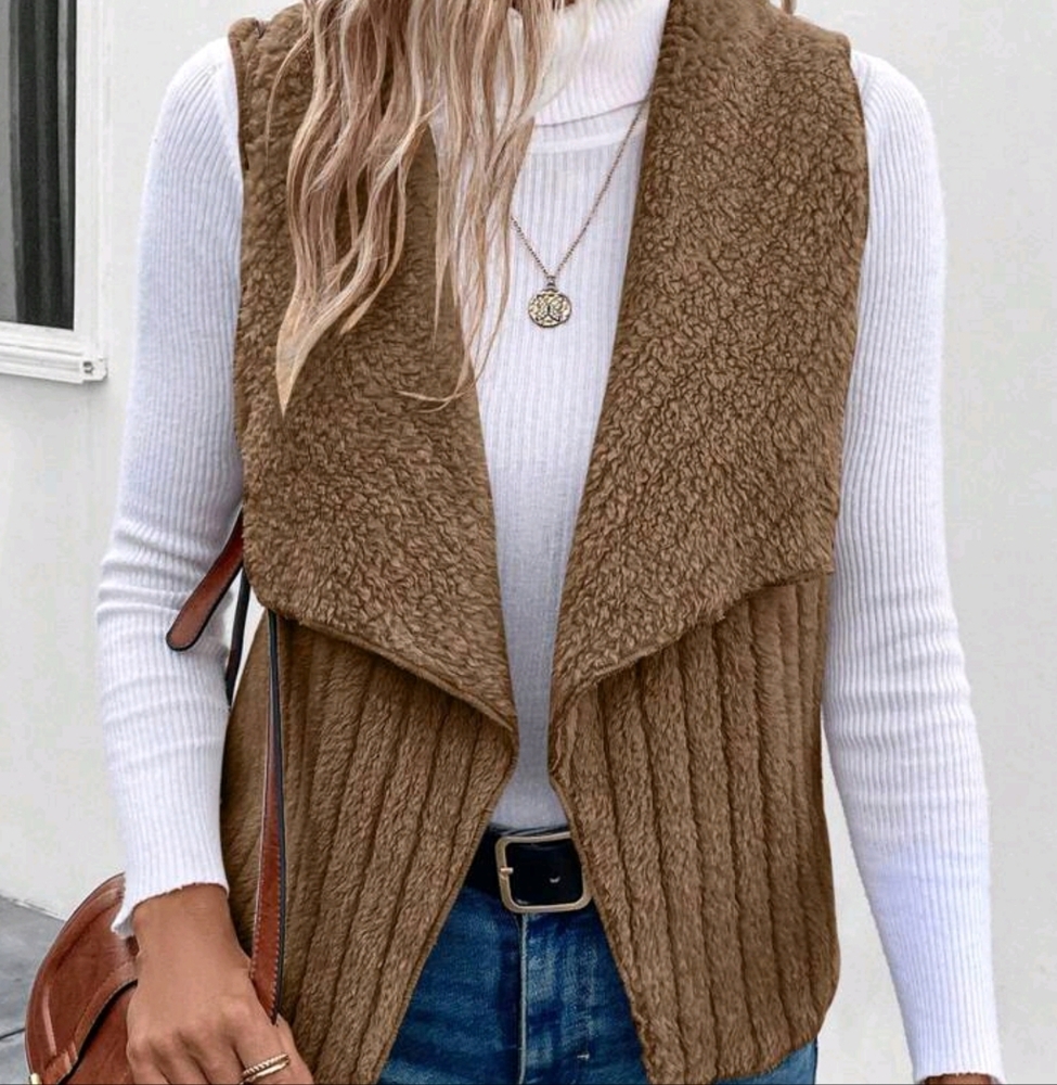 Women's Sleeveless Waterfall Collar Vest - Picture 3 of 5